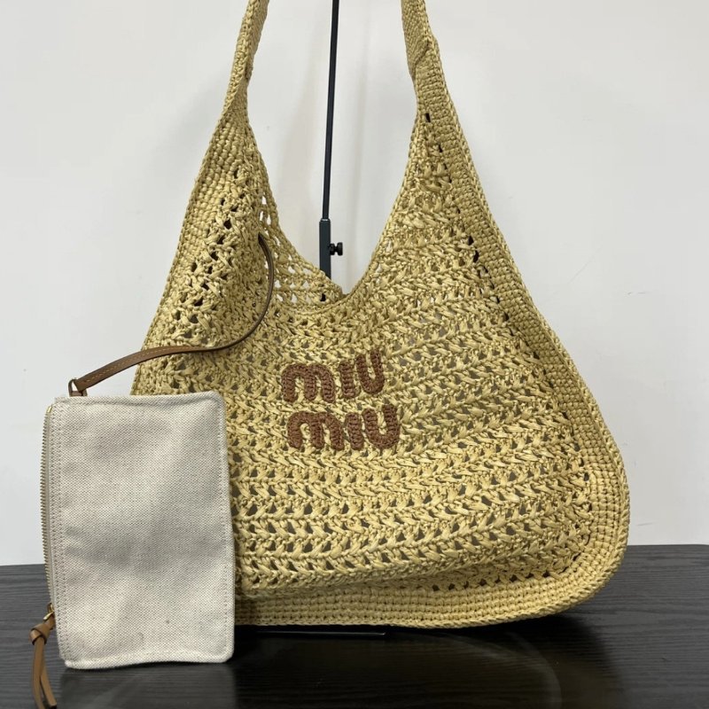 MIUMIU Raffia 編織拉菲草hobo子母腋下包 30*30*5 全新閒置配件塵袋-0