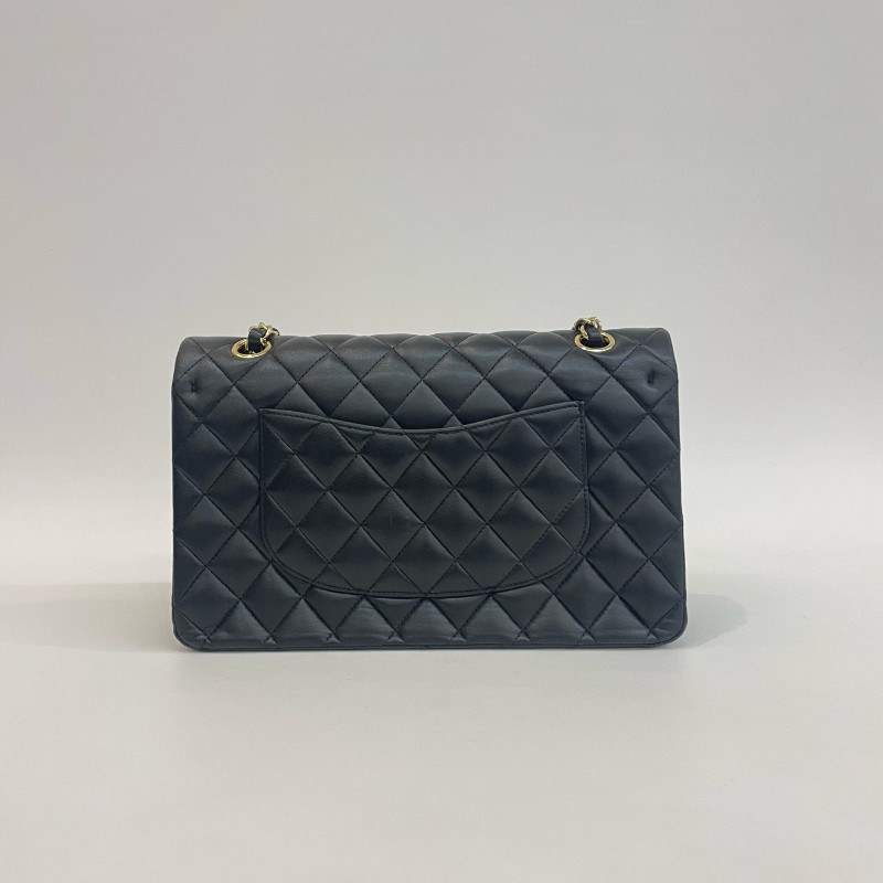 Chanel/香奈兒黑金羊皮cf中號17開雙蓋鏈條單肩斜挎包。-1