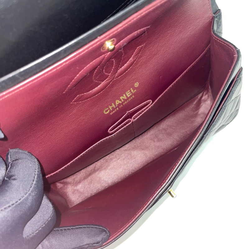 Chanel/香奈兒黑金羊皮cf中號17開雙蓋鏈條單肩斜挎包。-7