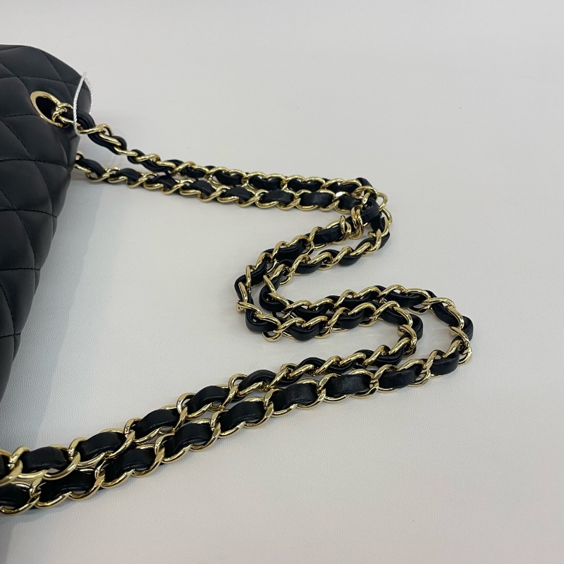 Chanel/香奈兒黑金羊皮cf中號17開雙蓋鏈條單肩斜挎包。-8