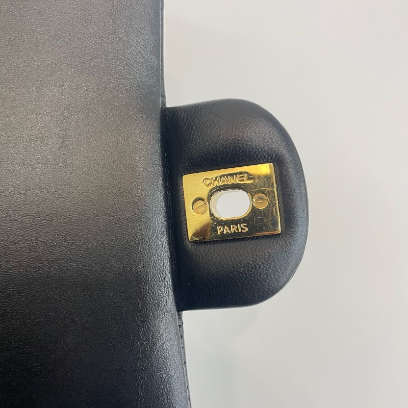 Chanel/香奈兒黑金羊皮cf中號17開雙蓋鏈條單肩斜挎包。-10