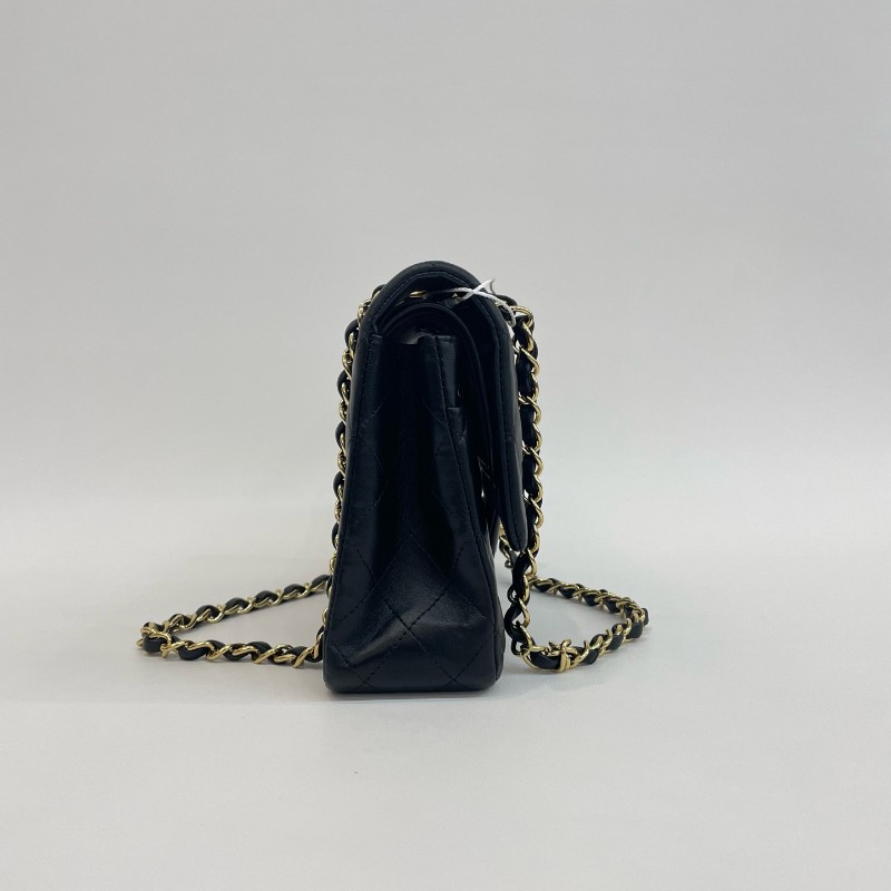 Chanel/香奈兒黑金羊皮cf中號17開雙蓋鏈條單肩斜挎包。-13
