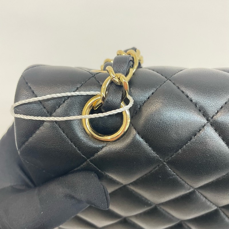 Chanel/香奈兒黑金羊皮cf中號17開雙蓋鏈條單肩斜挎包。-16