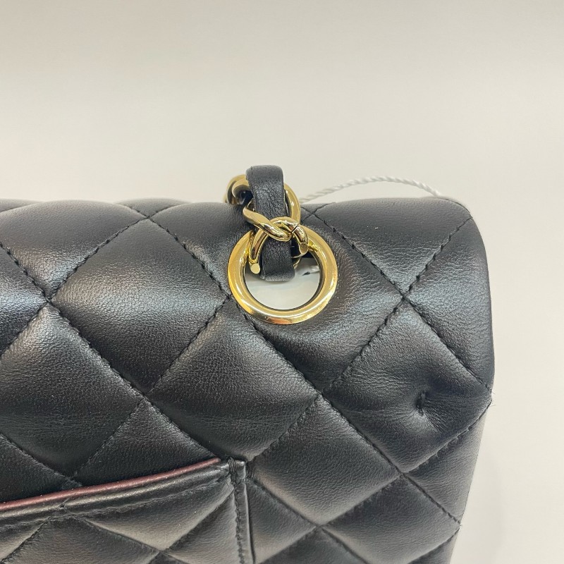 Chanel/香奈兒黑金羊皮cf中號17開雙蓋鏈條單肩斜挎包。-17