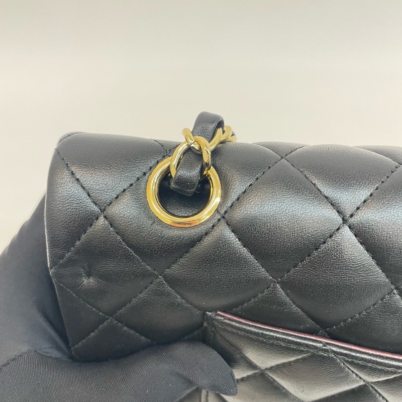 Chanel/香奈兒黑金羊皮cf中號17開雙蓋鏈條單肩斜挎包。-18