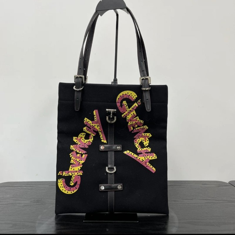 GIVENCHY 黑色水鑽帆布塗鴉琴譜托特包 27*32 98新-0