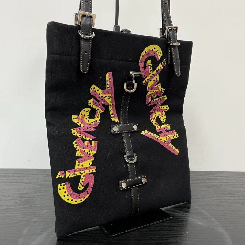GIVENCHY 黑色水鑽帆布塗鴉琴譜托特包 27*32 98新-1