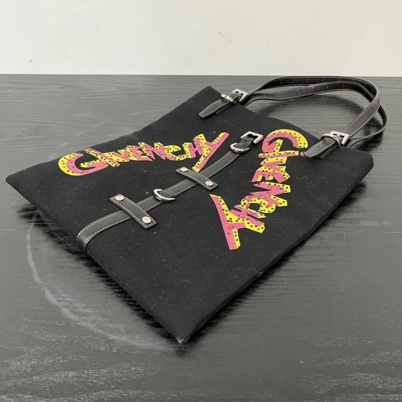 GIVENCHY 黑色水鑽帆布塗鴉琴譜托特包 27*32 98新-2
