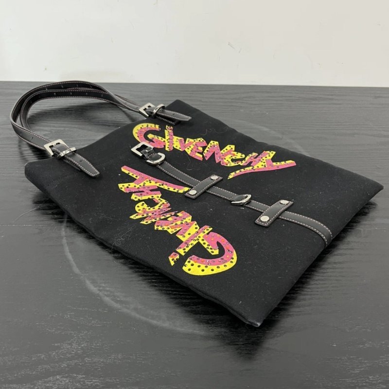 GIVENCHY 黑色水鑽帆布塗鴉琴譜托特包 27*32 98新-3