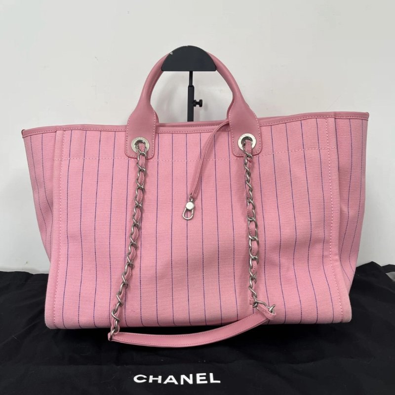 CHANEL 23P粉色子母手提沙灘包 38*30*23 98新配件塵袋-5