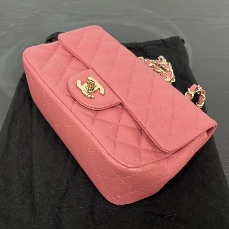 CHANEL 粉色金扣情人節大mini 19.5*14.5*6.5 99新配件塵袋保卡-2