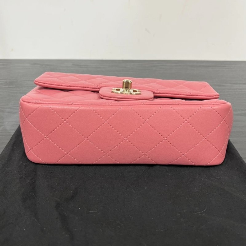 CHANEL 粉色金扣情人節大mini 19.5*14.5*6.5 99新配件塵袋保卡-4