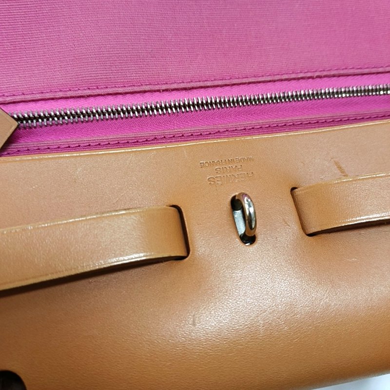 HERMÈS Herbag 31奶昔粉帆布肩背包手提包 銀色五金 可拆卸肩帶-10