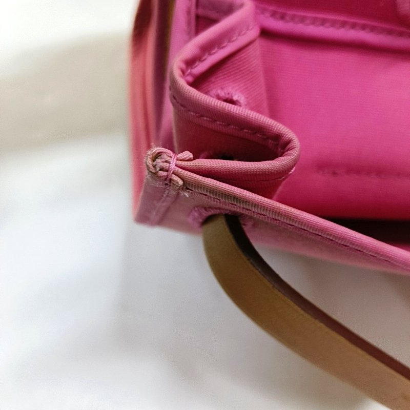 HERMÈS Herbag 31奶昔粉帆布肩背包手提包 銀色五金 可拆卸肩帶-14