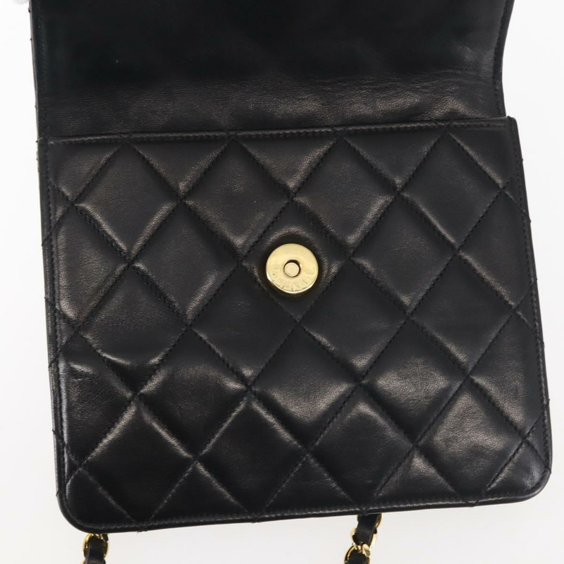 【日本直送】香奈兒 (CHANEL) 絎縫鏈條肩背包，羊皮材質，黑色，金色雙C標誌，正品編號 128938V-15