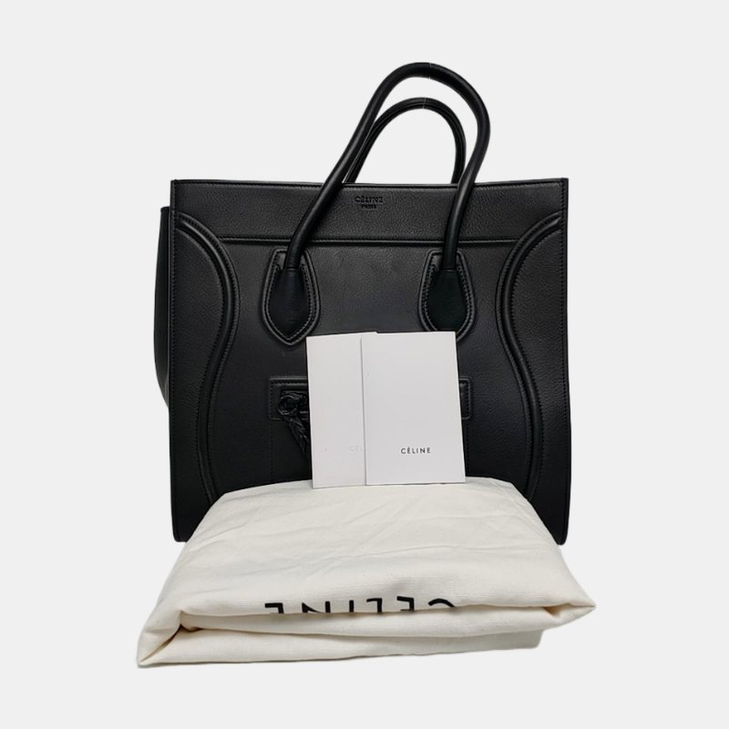 CELINE PHANTOM 黑色牛皮編織手提包-6