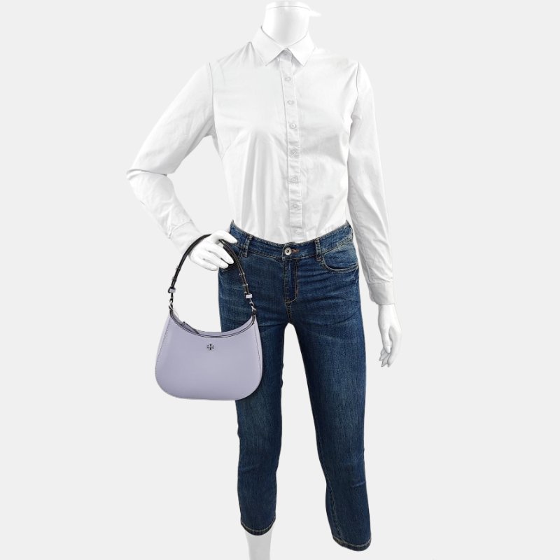 TORY BURCH 淺紫色皮革肩背包 銀色五金-1