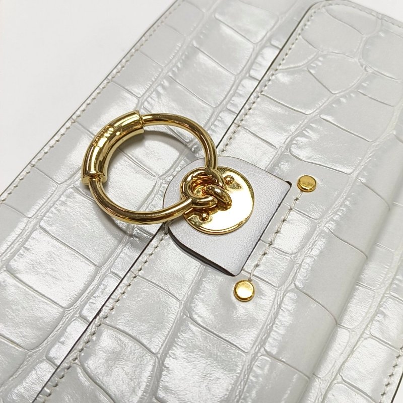 Chloé Tess 小號 藍灰色牛皮鱷魚紋圓環肩背包斜背包-7