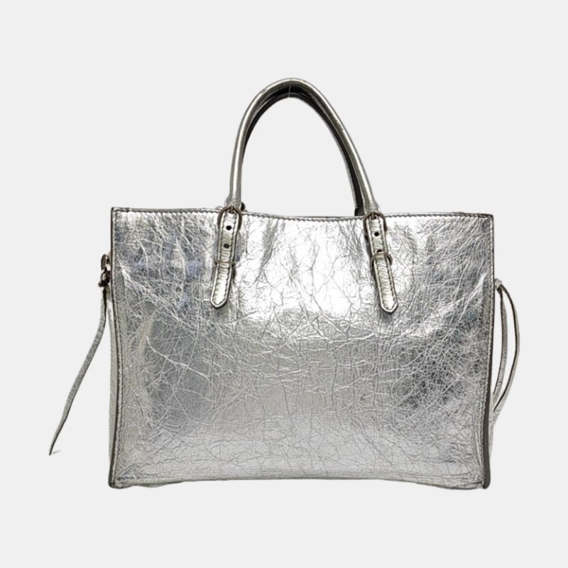 BALENCIAGA 銀色羊皮肩背包 斜背包 銀色五金 可拆卸肩帶-4