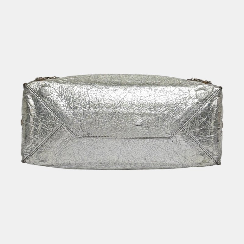 BALENCIAGA 銀色羊皮肩背包 斜背包 銀色五金 可拆卸肩帶-5