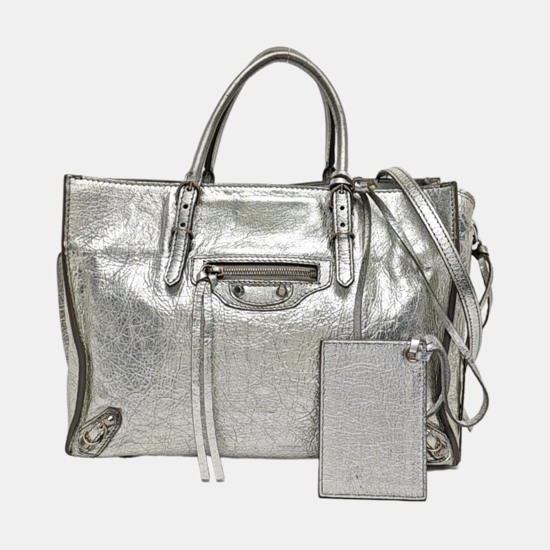 BALENCIAGA 銀色羊皮肩背包 斜背包 銀色五金 可拆卸肩帶-7