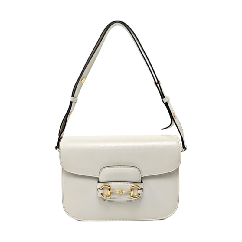 GUCCI Horsebit 1955 小號 白色牛皮馬銜扣 肩背包-0