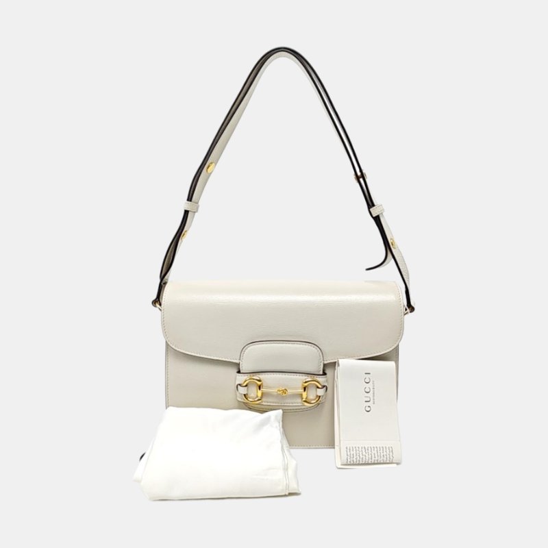 GUCCI Horsebit 1955 小號 白色牛皮馬銜扣 肩背包-7