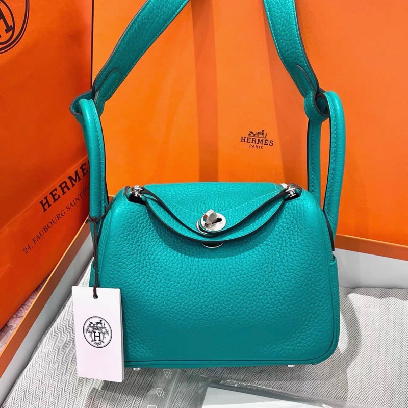 Hermes 薄荷綠色mini Lindy 斜挎手提包 U刻 TC皮-0