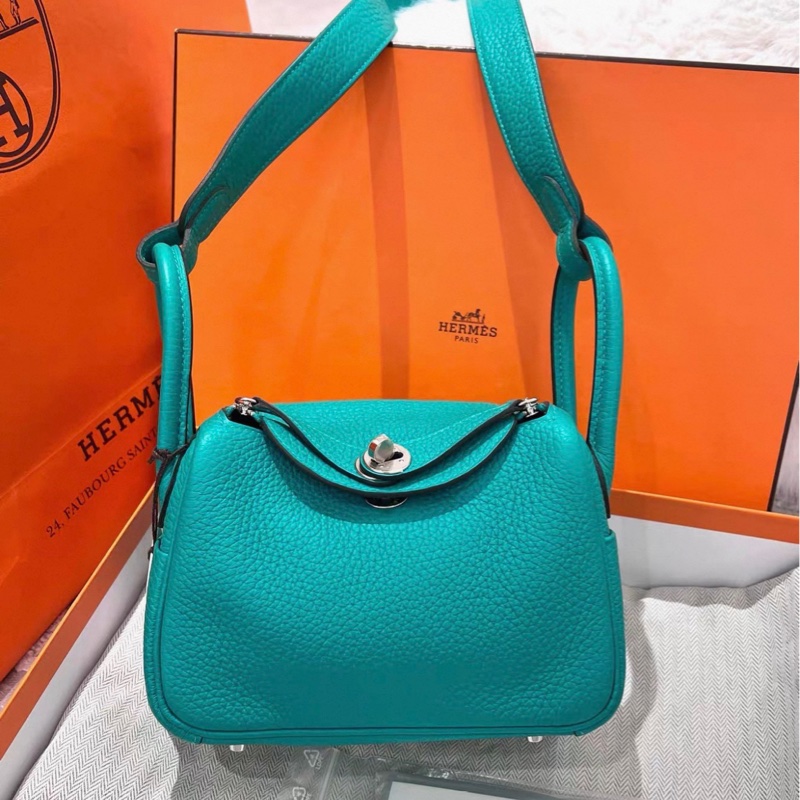 Hermes 薄荷綠色mini Lindy 斜挎手提包 U刻 TC皮-1