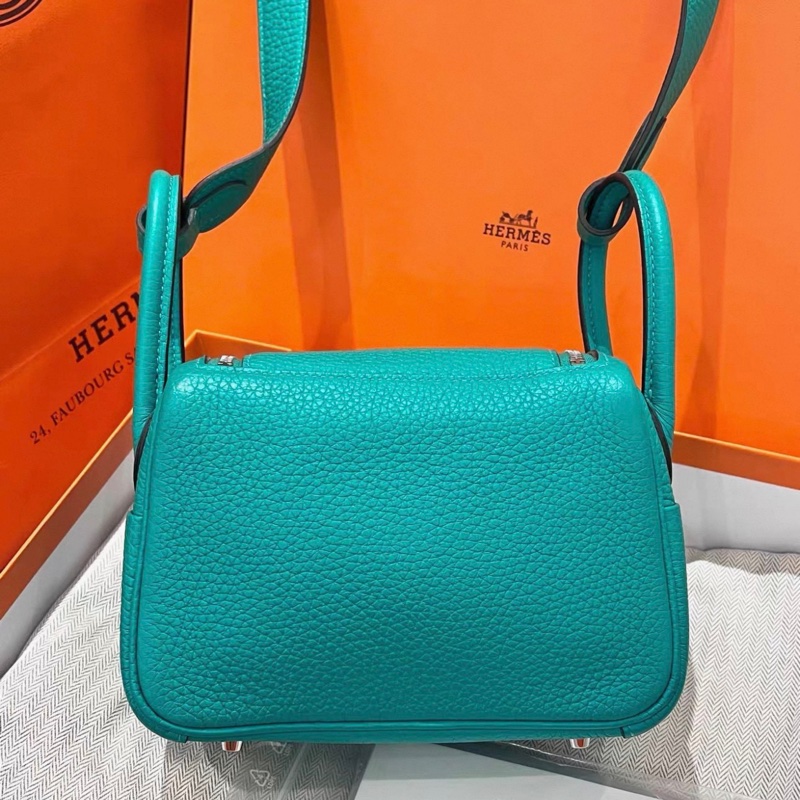 Hermes 薄荷綠色mini Lindy 斜挎手提包 U刻 TC皮-4