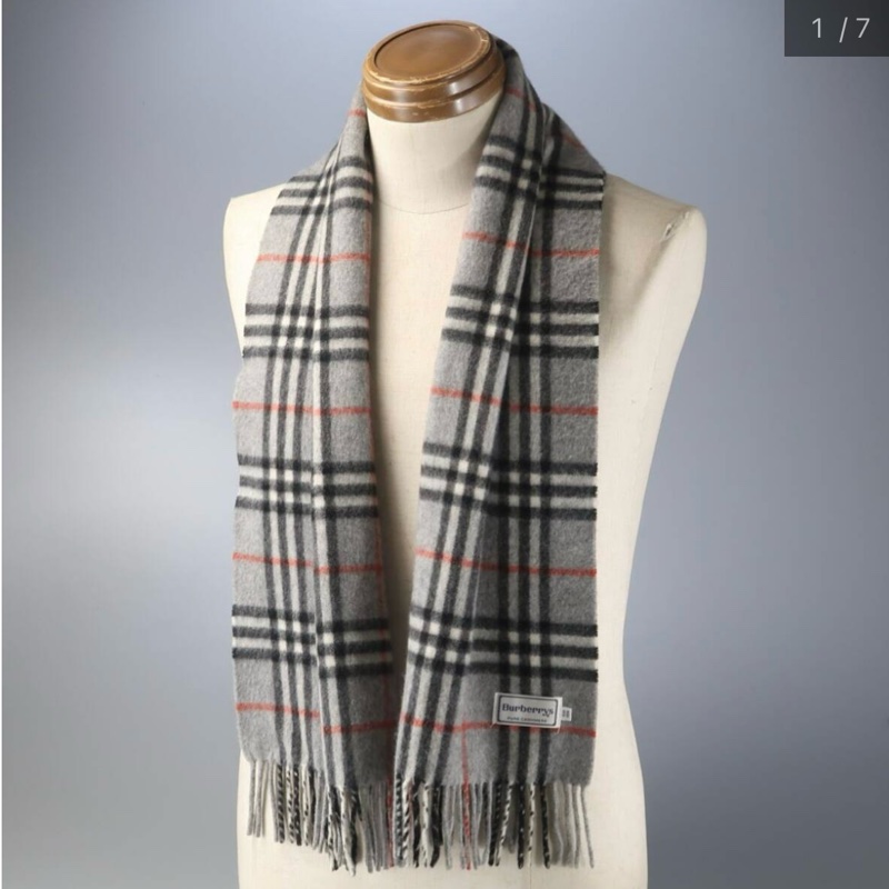 BURBERRY經典灰色格紋羊絨圍巾✨-0