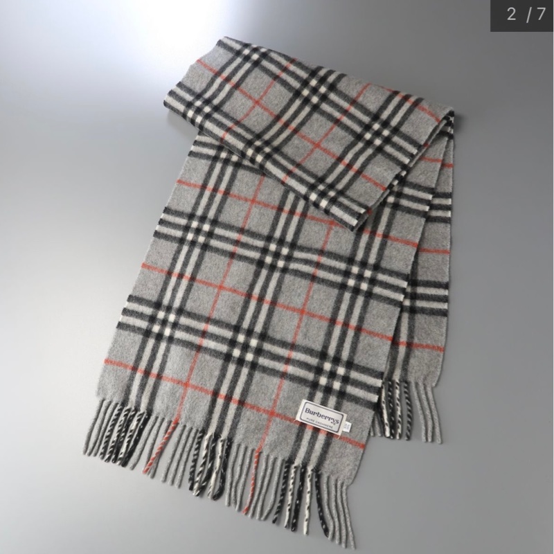 BURBERRY經典灰色格紋羊絨圍巾✨-1