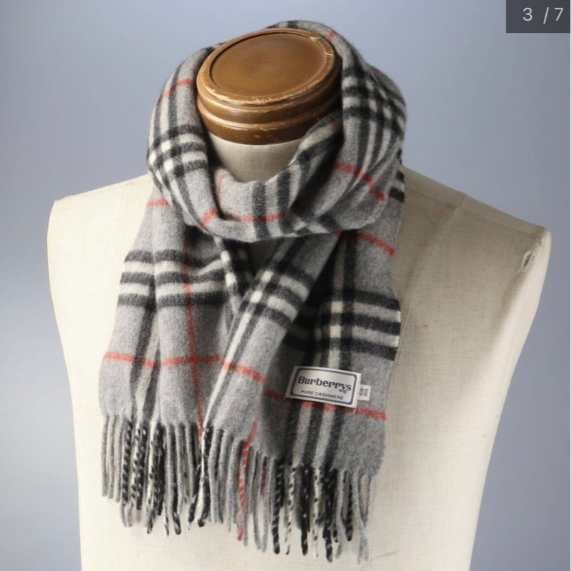BURBERRY經典灰色格紋羊絨圍巾✨-2