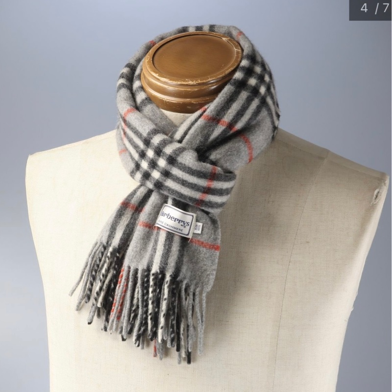 BURBERRY經典灰色格紋羊絨圍巾✨-3