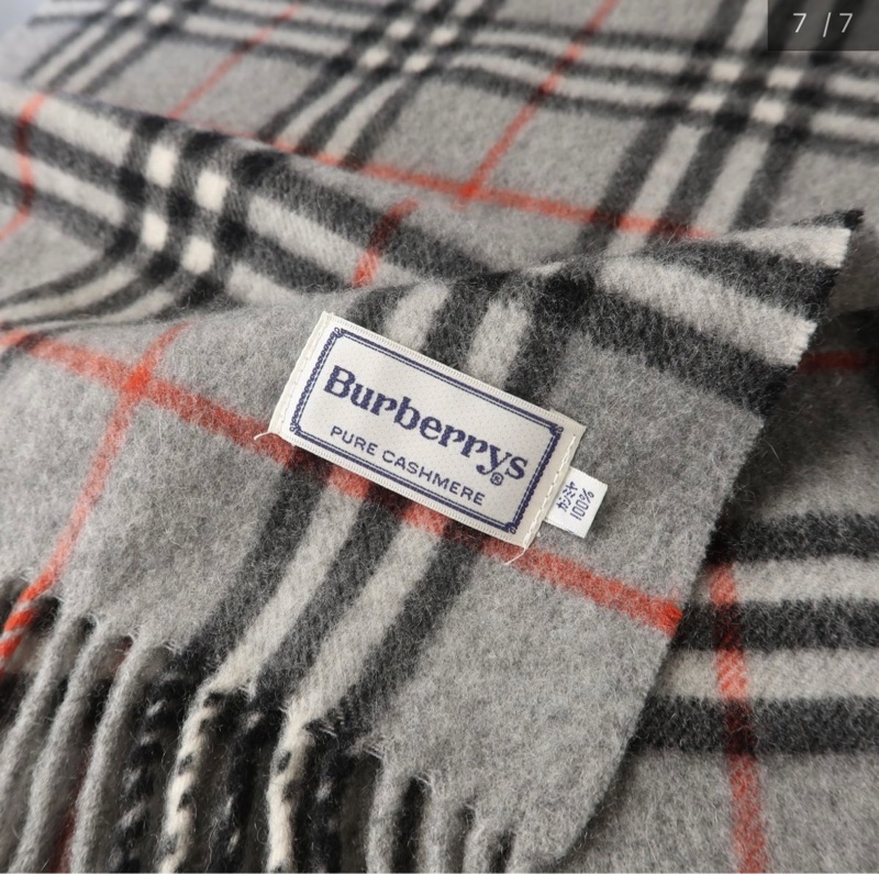 BURBERRY經典灰色格紋羊絨圍巾✨-6