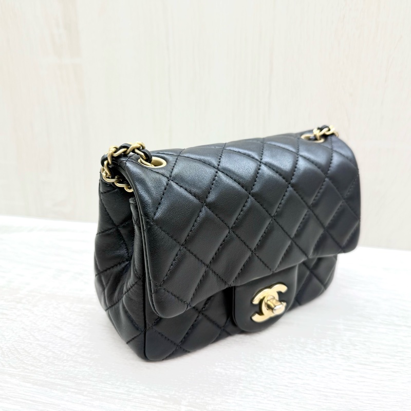 CHANEL黑金菱格羊皮金球方胖AS1786-4