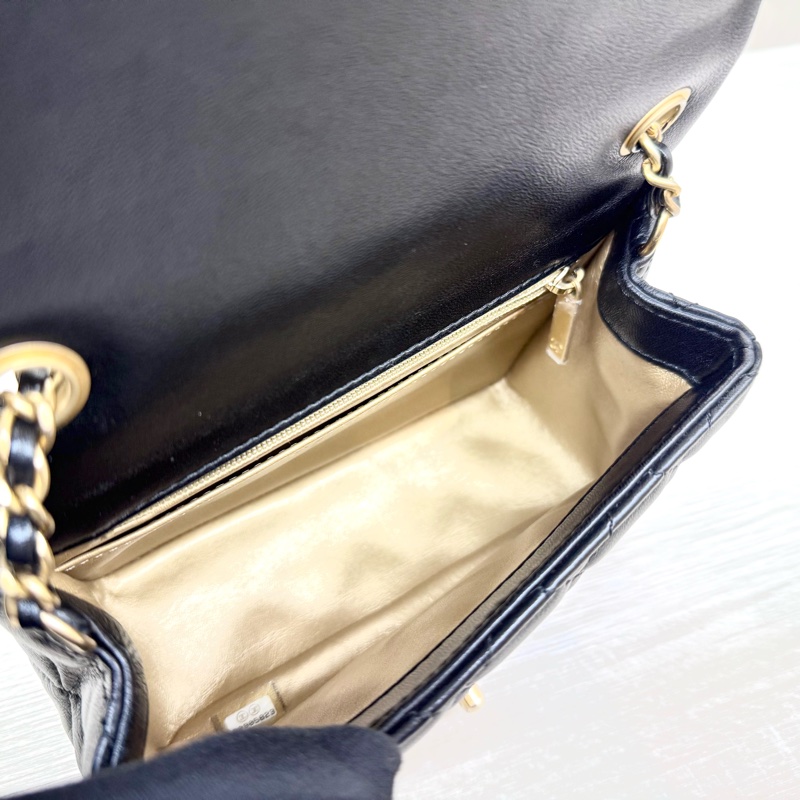 CHANEL黑金菱格羊皮金球方胖AS1786-10