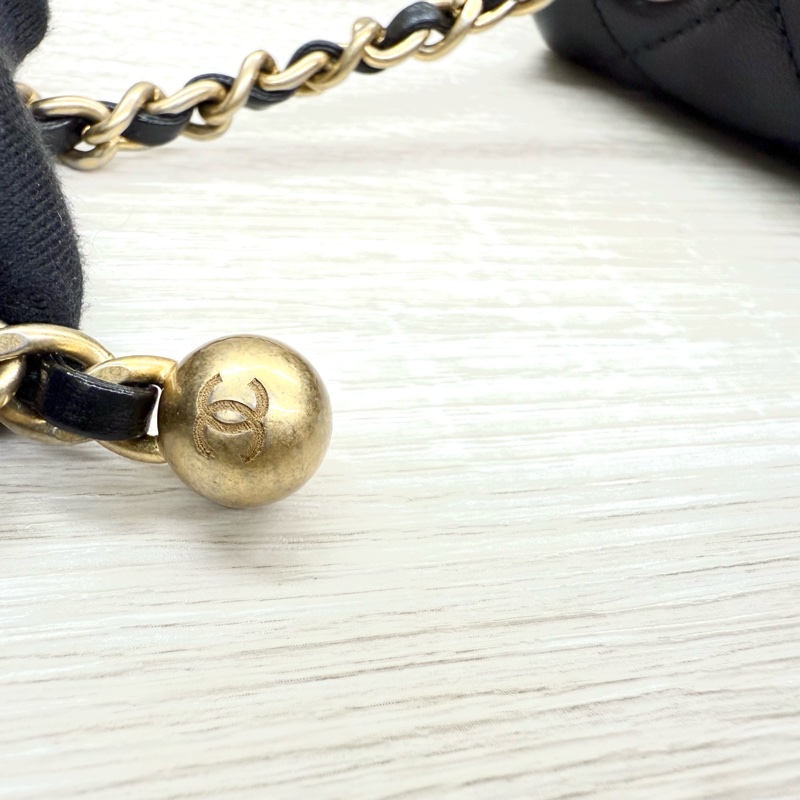 CHANEL黑金菱格羊皮金球方胖AS1786-14