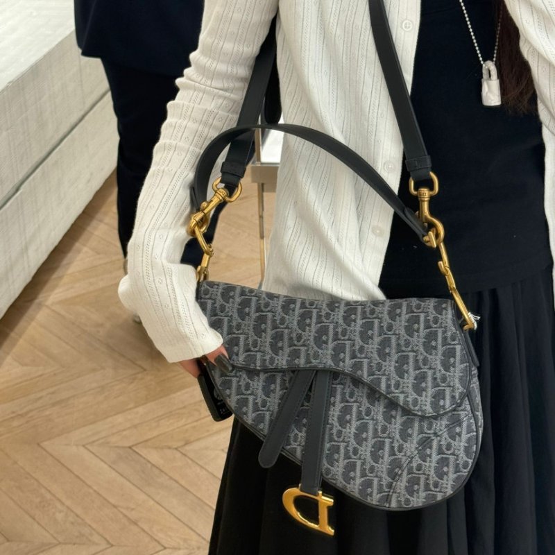 🎉新品好折扣✨Dior M0455 Oblique 緹花Saddle 馬鞍包附背帶 灰色-2