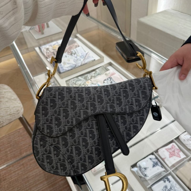 🎉新品好折扣✨Dior M0455 Oblique 緹花Saddle 馬鞍包附背帶 灰色-5