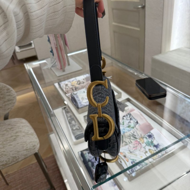 🎉新品好折扣✨Dior M0455 Oblique 緹花Saddle 馬鞍包附背帶 灰色-6