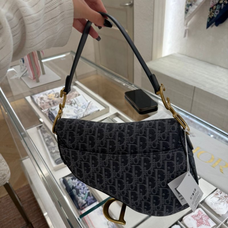🎉新品好折扣✨Dior M0455 Oblique 緹花Saddle 馬鞍包附背帶 灰色-8