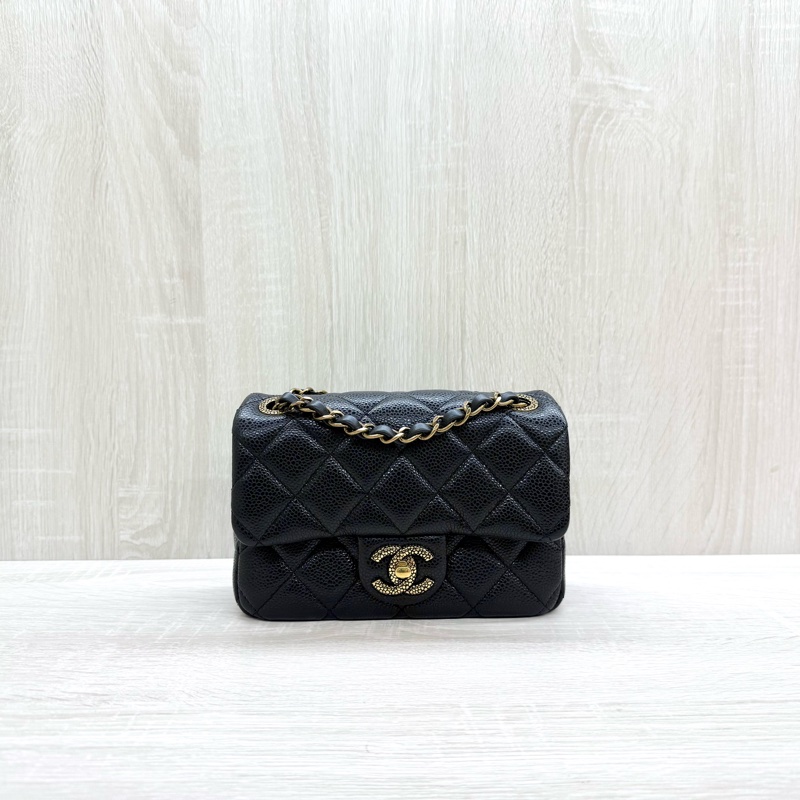 CHANEL黑金荔枝牛皮季節款方胖AS5098-0