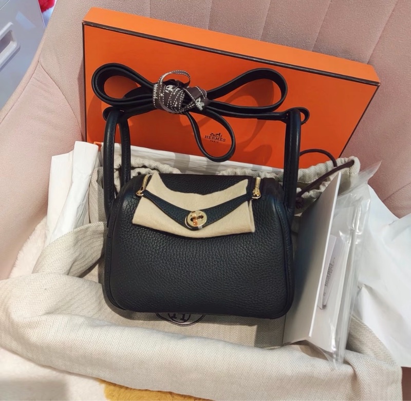 「JL精品代購」98新 Hermes 愛馬仕 mini Lindy 黑金-0