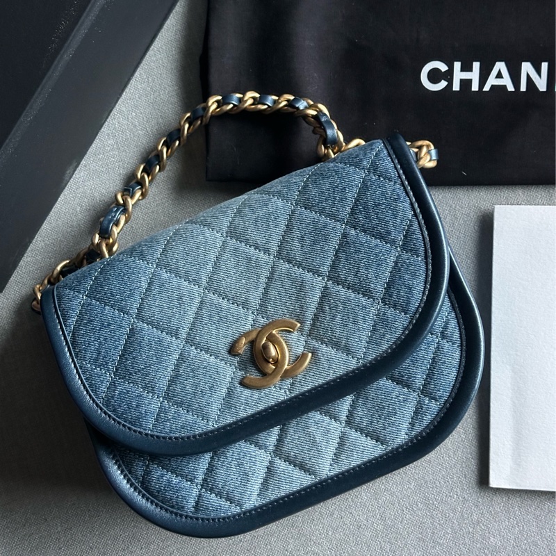 Chanel香奈兒絕美經典24S芯片款 牛仔馬鞍包Message bag手提包 肩背包🩵💙🩵-1