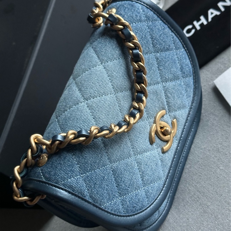 Chanel香奈兒絕美經典24S芯片款 牛仔馬鞍包Message bag手提包 肩背包🩵💙🩵-2