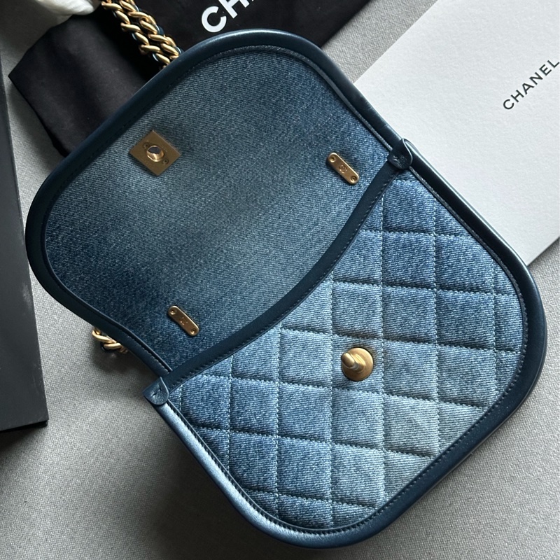 Chanel香奈兒絕美經典24S芯片款 牛仔馬鞍包Message bag手提包 肩背包🩵💙🩵-4