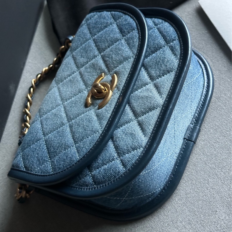 Chanel香奈兒絕美經典24S芯片款 牛仔馬鞍包Message bag手提包 肩背包🩵💙🩵-7