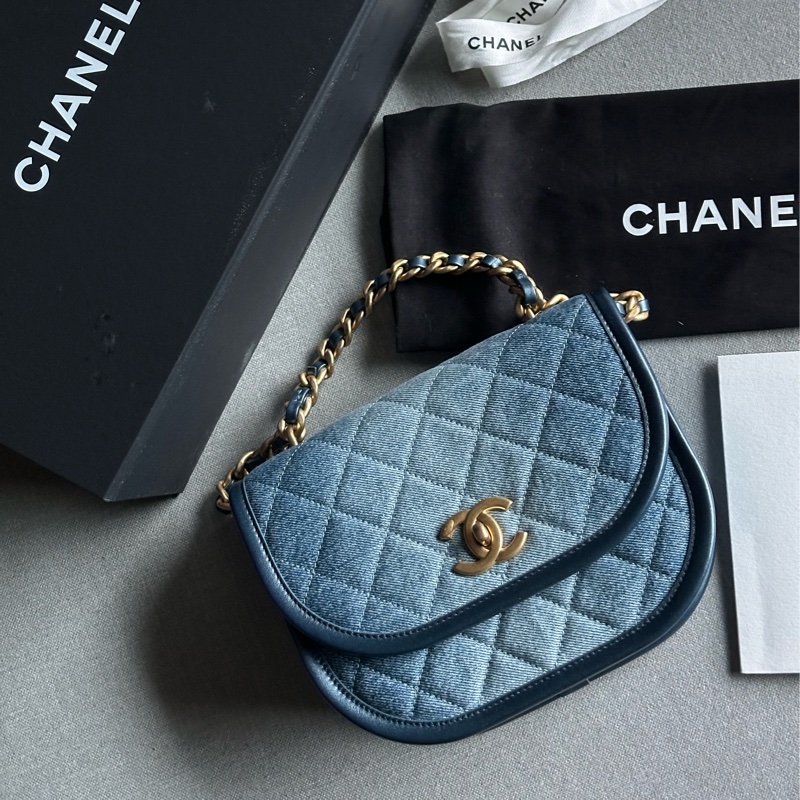 Chanel香奈兒絕美經典24S芯片款 牛仔馬鞍包Message bag手提包 肩背包🩵💙🩵-8