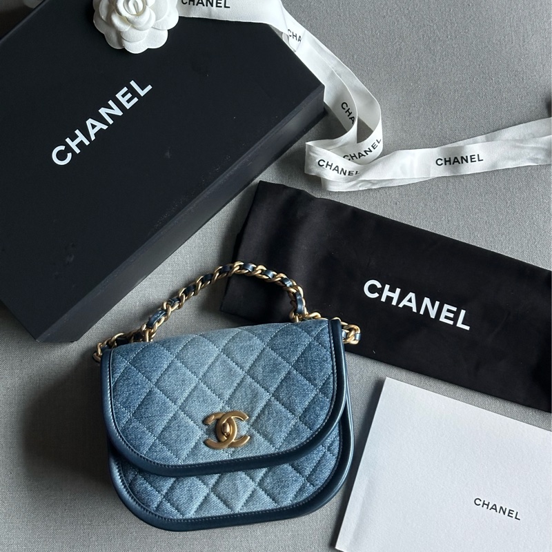 Chanel香奈兒絕美經典24S芯片款 牛仔馬鞍包Message bag手提包 肩背包🩵💙🩵-9